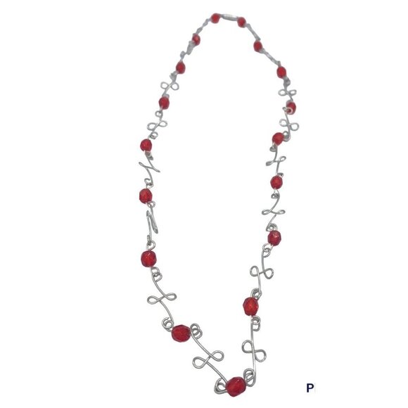 Silver Whimsical Acrylic Glass Red Fashion Necklace - Picture 5 of 8